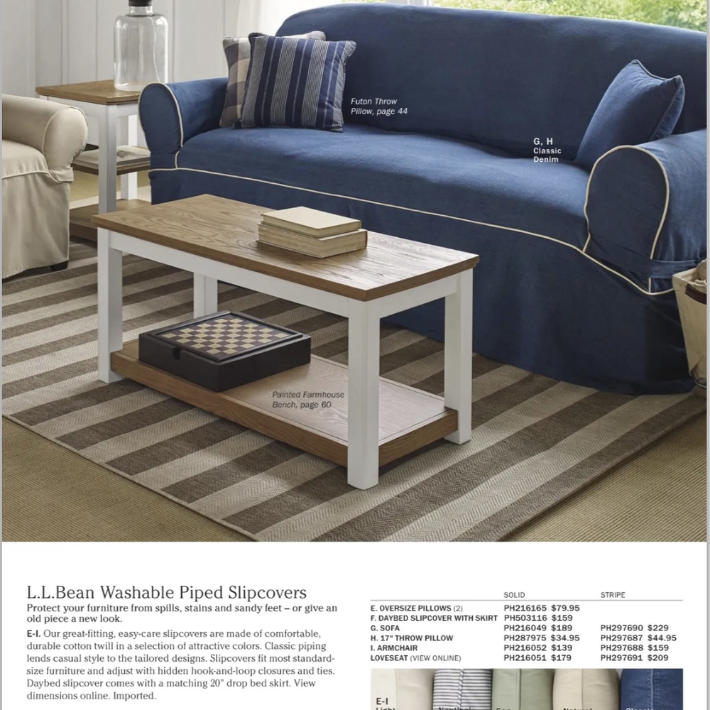 L.L. Bean Washable Piped Slipcovers - Blue Stripe, Loveseat
